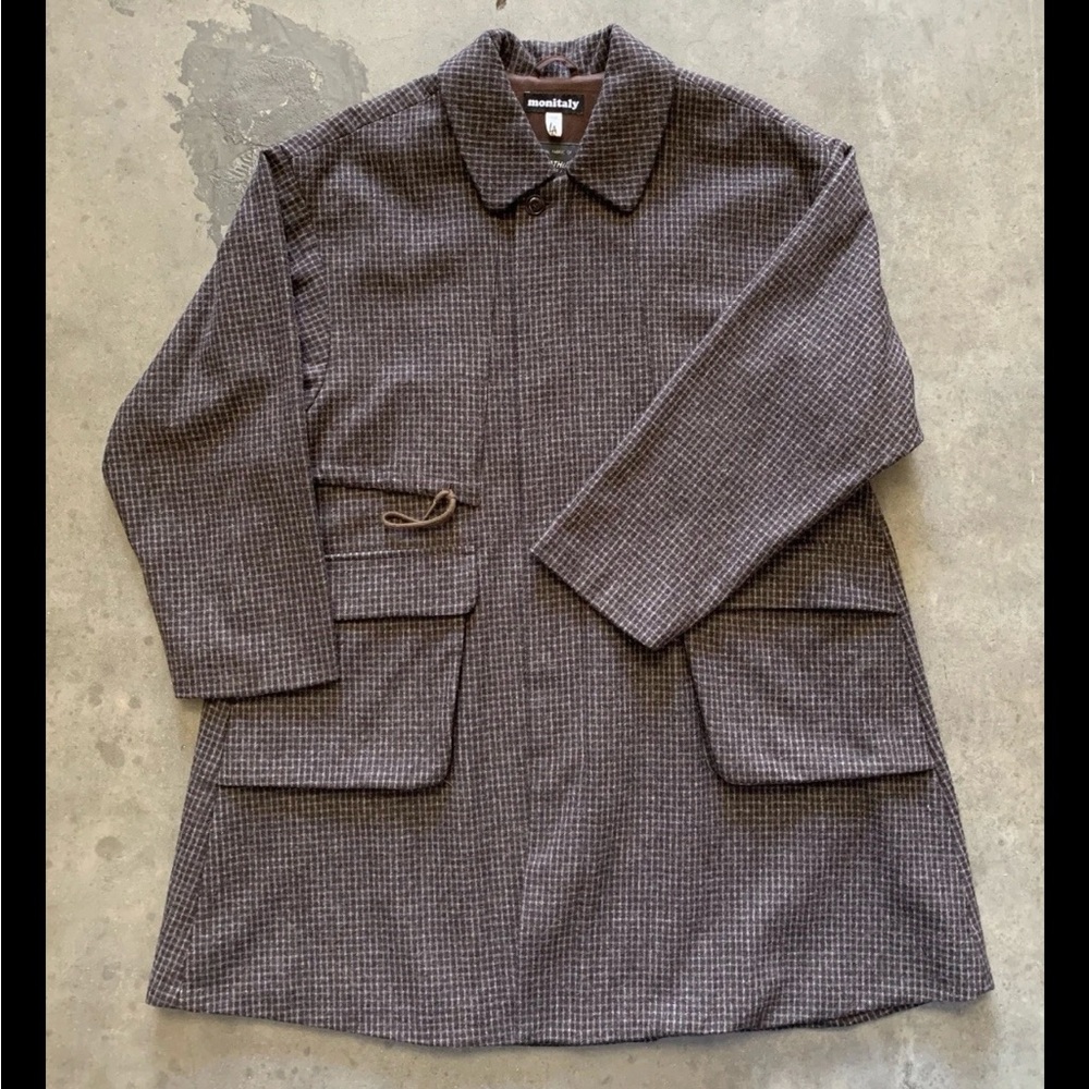 NWT Monitaly Josh Coat Brown Plaid Wool 40